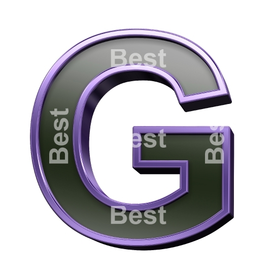 One letter from black glass with purple frame alphabet set, isolated on white.