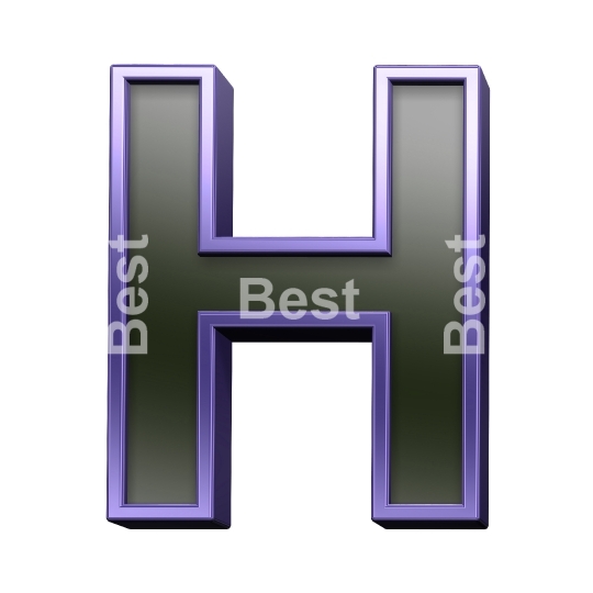 One letter from black glass with purple frame alphabet set, isolated on white.