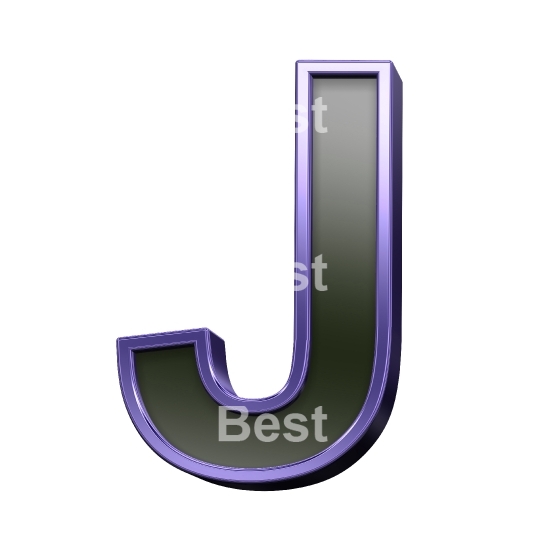 One letter from black glass with purple frame alphabet set, isolated on white.