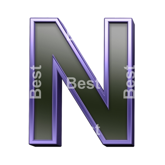 One letter from black glass with purple frame alphabet set, isolated on white.