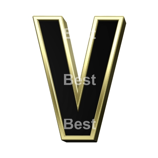 One letter from black with gold frame alphabet set, isolated on white. 