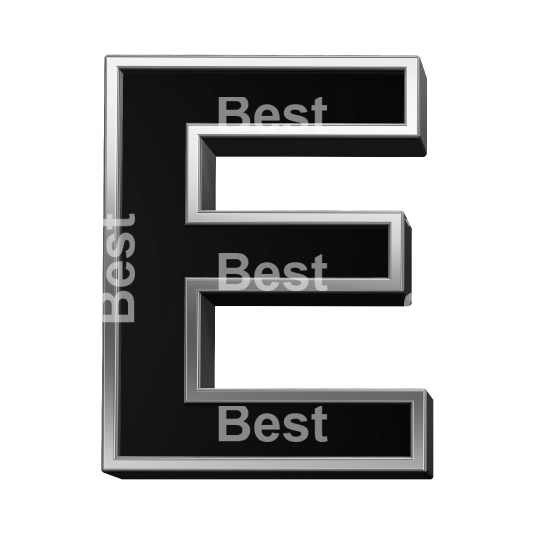 One letter from black with shiny silver frame alphabet set, isolated on white. 