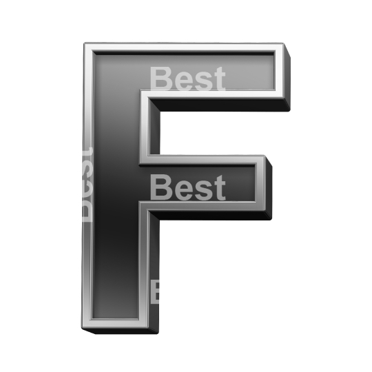 One letter from black with silver frame alphabet set, isolated on white. 