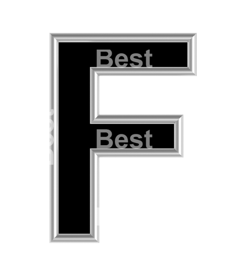 One letter from black with silver shiny frame alphabet set, isolated on white