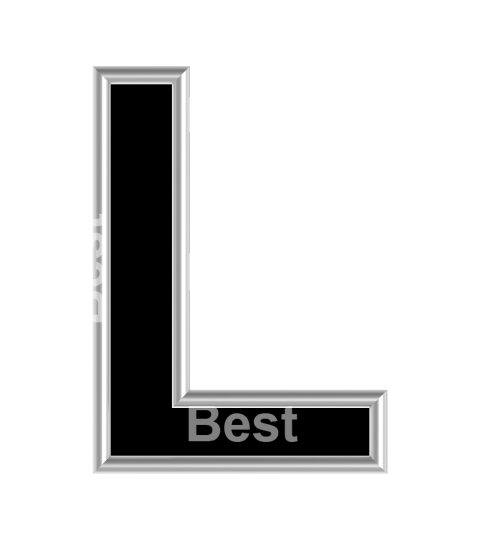 One letter from black with silver shiny frame alphabet set, isolated on white