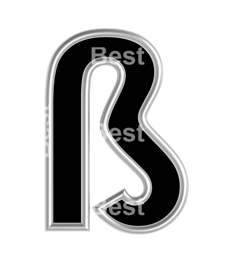 One letter from black with silver shiny frame alphabet set, isolated on white