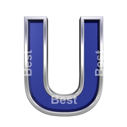 One letter from blue glass with chrome frame alphabet set