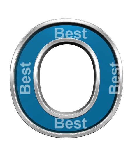 One letter from blue glass with chrome frame alphabet set, isolated on white. 