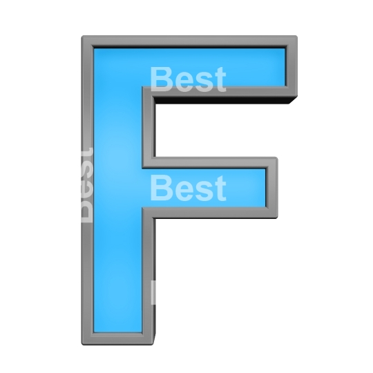 One letter from blue with gray frame alphabet set, isolated on white. 