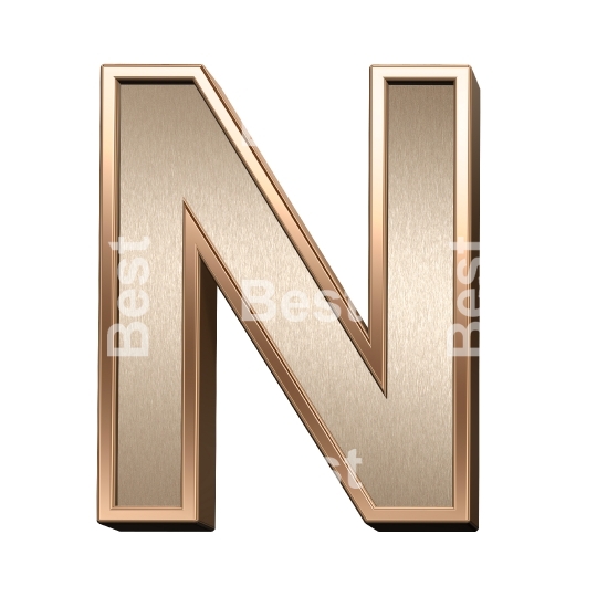 One letter from brushed copper with shiny frame alphabet set, isolated on white