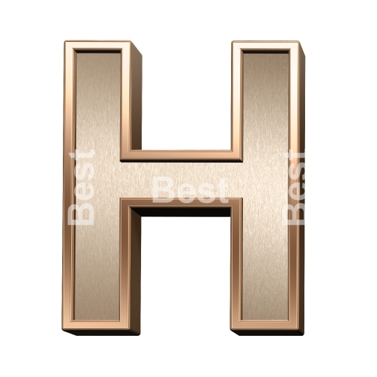 One letter from brushed copper with shiny frame alphabet set, isolated on white