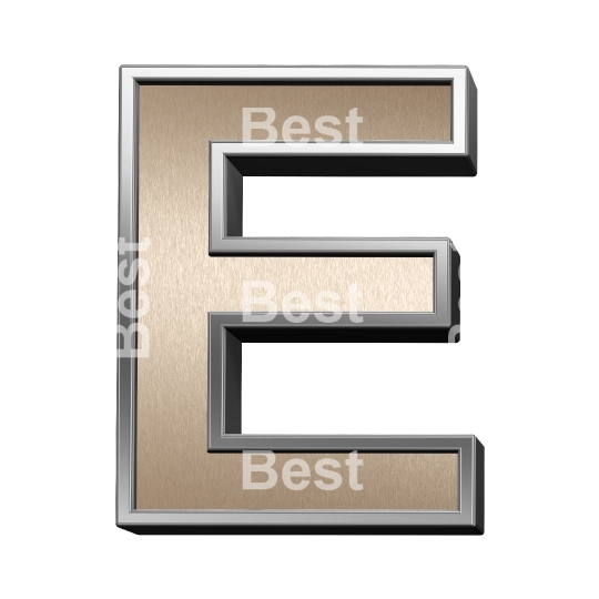 One letter from brushed copper with silver frame alphabet set, isolated on white