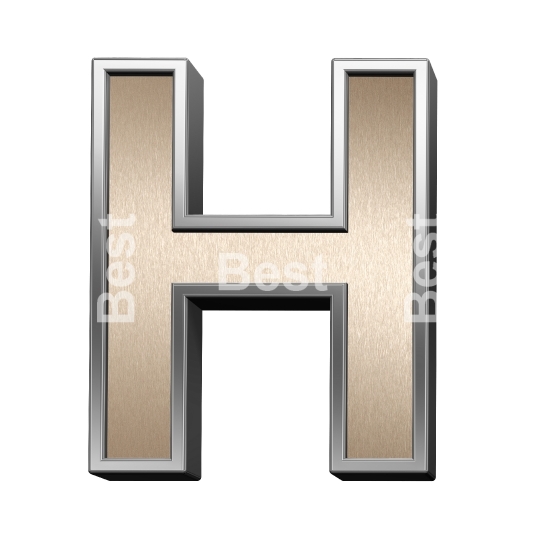 One letter from brushed copper with silver frame alphabet set, isolated on white