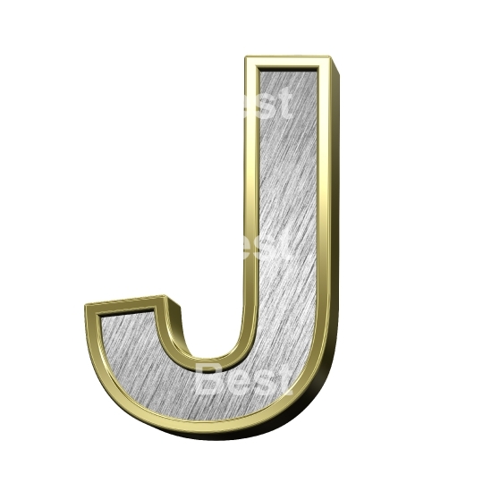 One letter from brushed silver with gold frame alphabet set, isolated on white