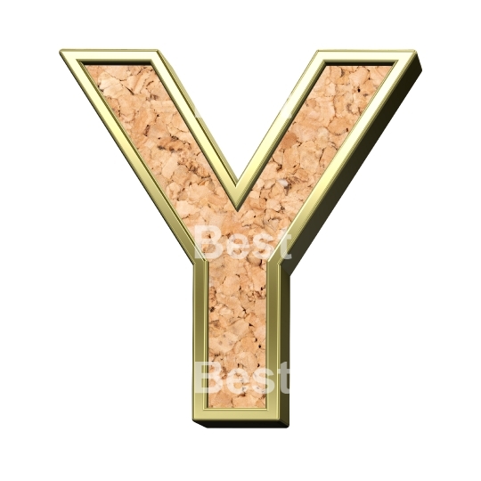 One letter from cork with gold shiny frame alphabet set, isolated on white.