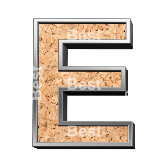 One letter from cork with silver shiny frame alphabet set, isolated on white. 