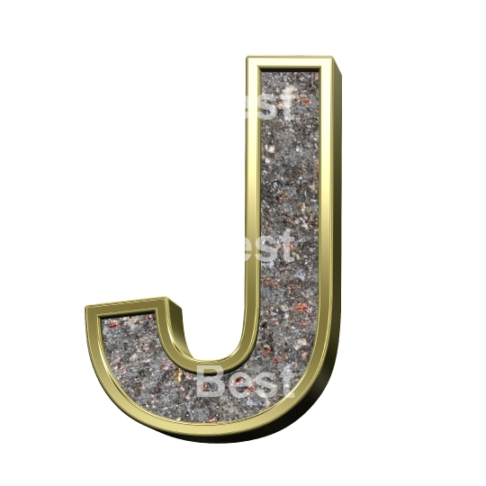 One letter from corroded steel with gold frame alphabet set, isolated on white.
