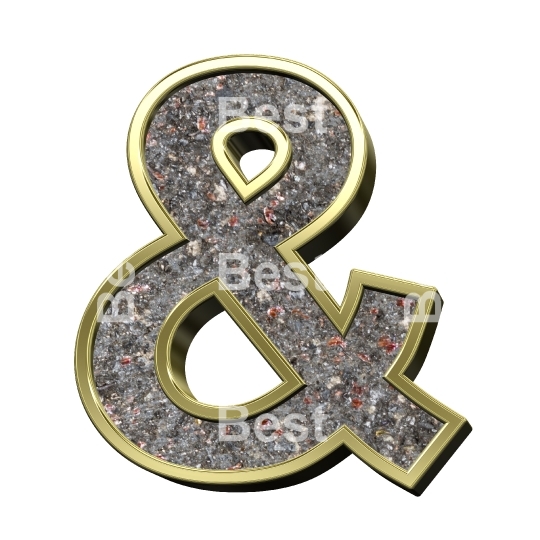 One letter from corroded steel with gold frame alphabet set, isolated on white.