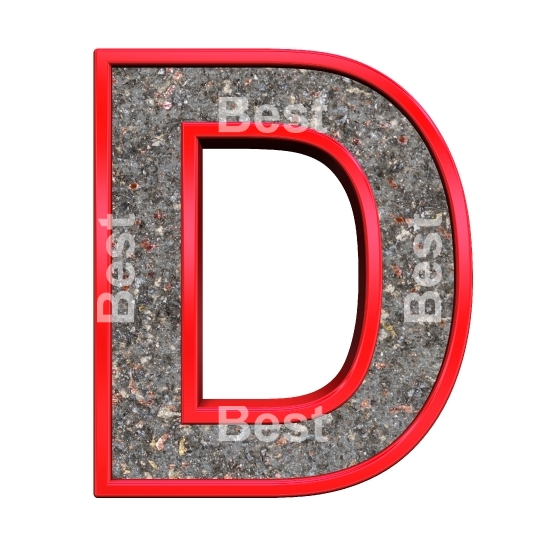 One letter from corroded steel with red frame alphabet set, isolated on white.