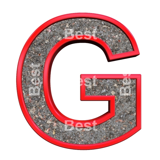 One letter from corroded steel with red frame alphabet set, isolated on white.