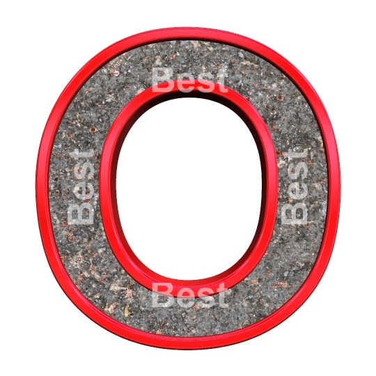 One letter from corroded steel with red frame alphabet set, isolated on white.