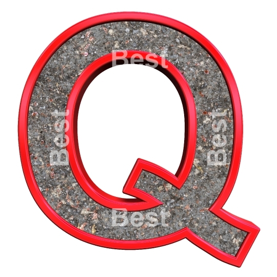 One letter from corroded steel with red frame alphabet set, isolated on white.