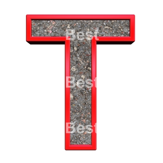 One letter from corroded steel with red frame alphabet set, isolated on white.