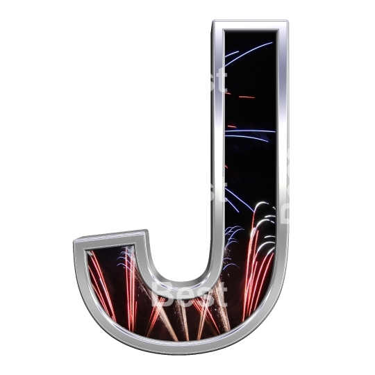 One letter from firework with chrome frame alphabet set