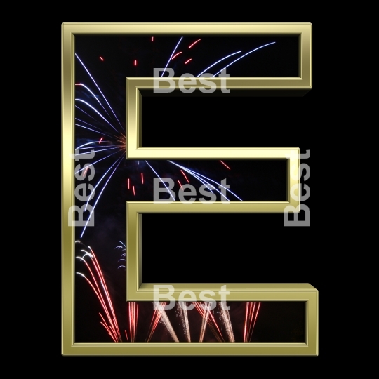 One letter from firework with gold frame alphabet set