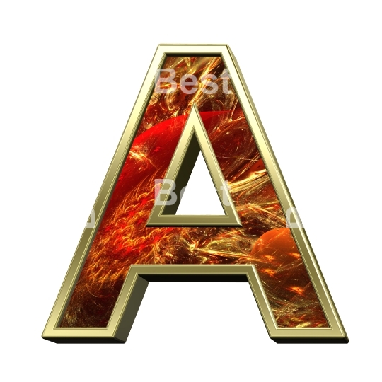 One letter from fractal alphabet set isolated over white. 