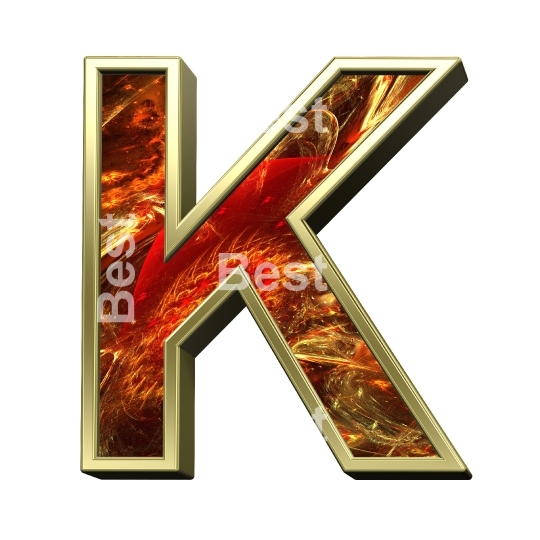 One letter from fractal alphabet set isolated over white. 
