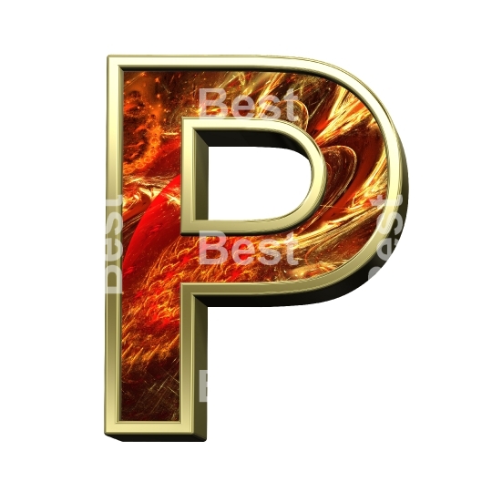 One letter from fractal alphabet set isolated over white. 