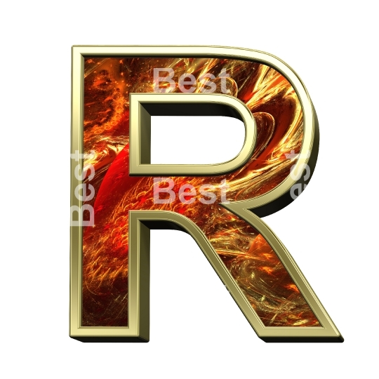 One letter from fractal alphabet set isolated over white. 