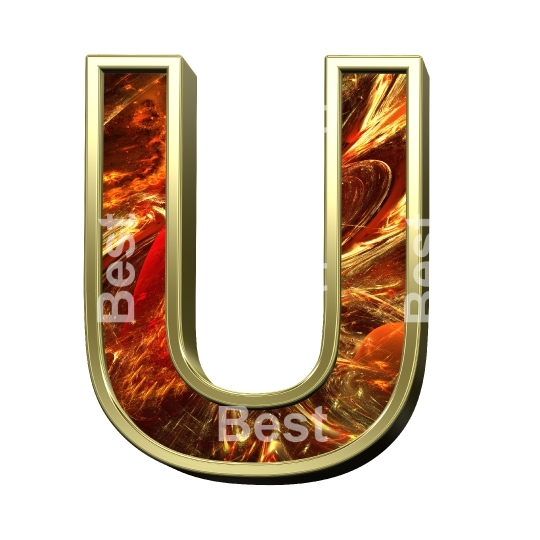 One letter from fractal alphabet set isolated over white. 