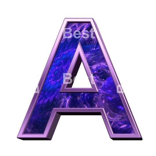 One letter from fractal with purple frame alphabet set, isolated on white.