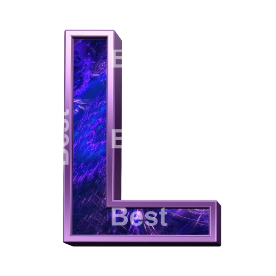 One letter from fractal with purple frame alphabet set, isolated on white.