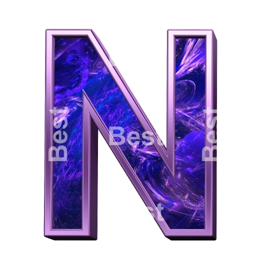 One letter from fractal with purple frame alphabet set, isolated on white.