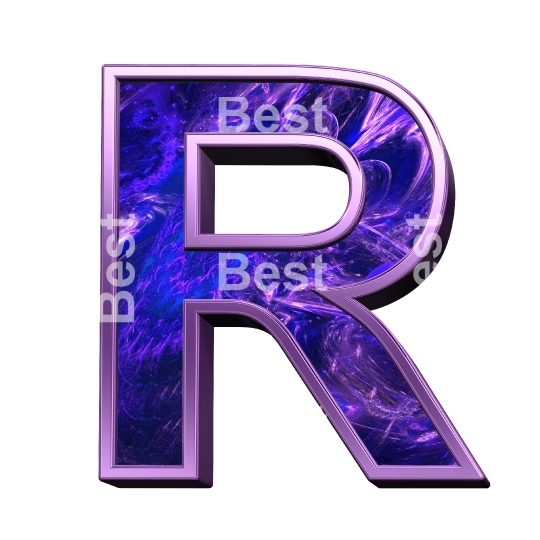 One letter from fractal with purple frame alphabet set, isolated on white.