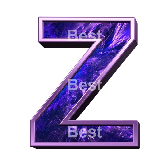 One letter from fractal with purple frame alphabet set, isolated on white.