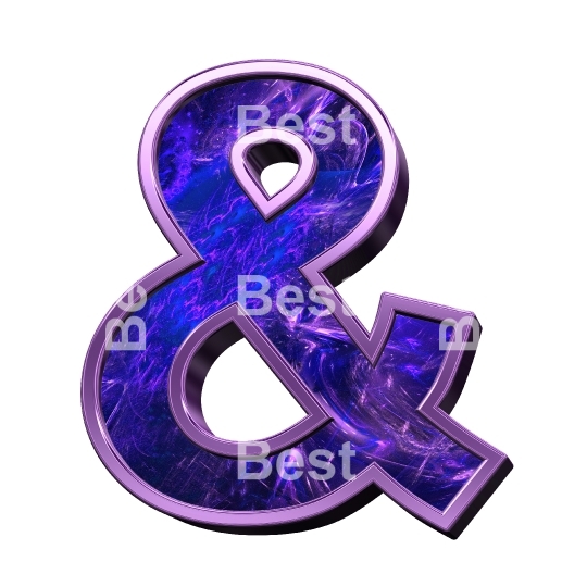 One letter from fractal with purple frame alphabet set, isolated on white.