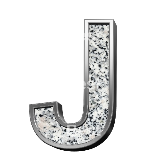 One letter from granite with silver frame alphabet set isolated over white.