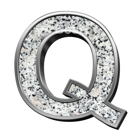 One letter from granite with silver frame alphabet set isolated over white.