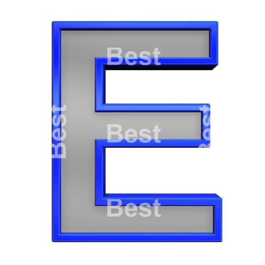 One letter from gray glass with blue frame alphabet set, isolated on white. 