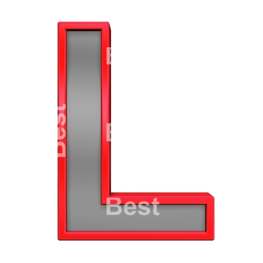 One letter from gray glass with red frame alphabet set, isolated on white. 