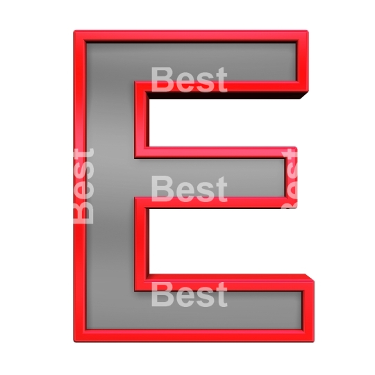 One letter from gray glass with red frame alphabet set, isolated on white. 