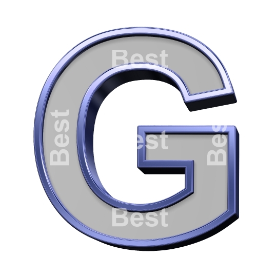 One letter from gray with blue frame alphabet set, isolated on white