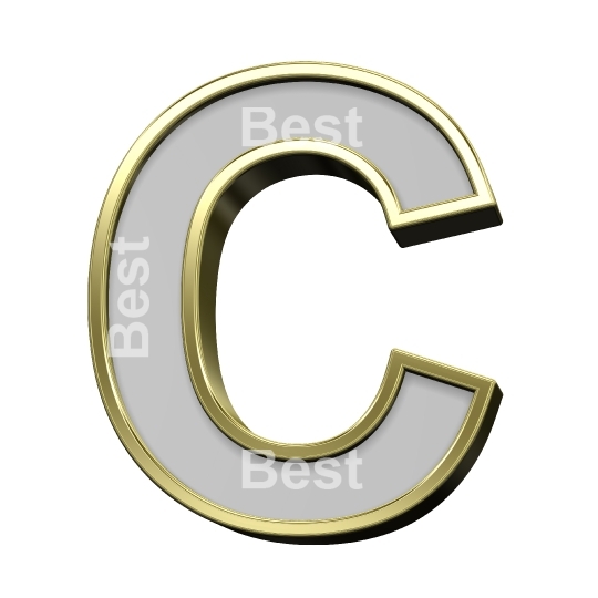 One letter from gray with gold frame alphabet set, isolated on white