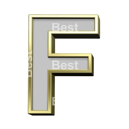 One letter from gray with gold frame alphabet set, isolated on white