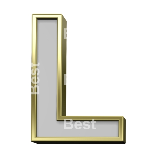 One letter from gray with gold frame alphabet set, isolated on white