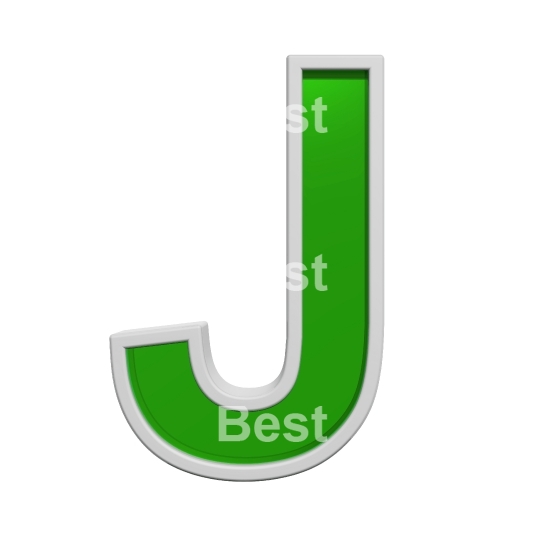 One letter from green glass with white frame alphabet set, isolated on white. 